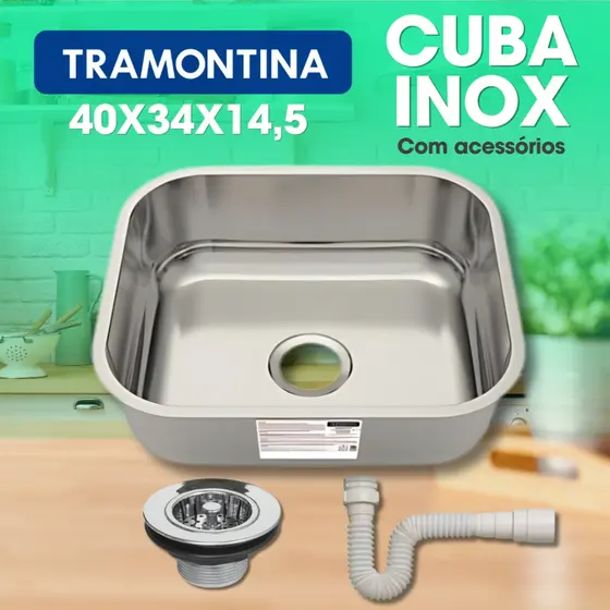 Cuba Pia Cozinha Inox 40X34X14,5 Tramontina Com Válvula E Sifão