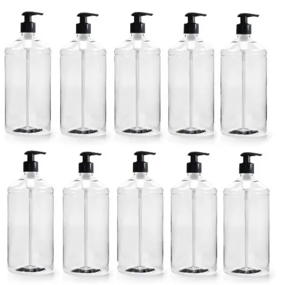 Frasco 1 litro Para Álcool gel 10 unidades com Válvula pump Bico de Pato