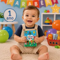 Bíblia Infantil para Bebês 3 Palavrinhas – Capa Almofadada, QR Code | Presente Batizado Gospel