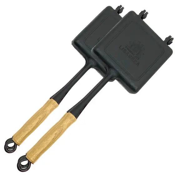 Kit com 2 Sanduicheiras Misteira de Ferro Fundido Tostex com Cabo de Madeira Libaneza