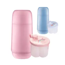 Conjunto Garrafa Térmica Infantil + Pote Dosador Com Divisórias Kit Passeio Sanremo