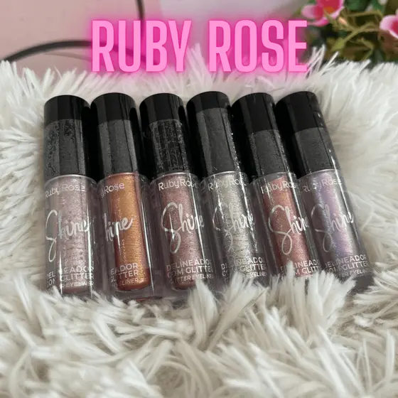 Kit c/ 6 unidades Delineador Colorido Glitter Shine Ruby Rose