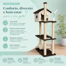 Arranhador Casa Alta para Gatos 3 Plataformas Rede Grande Brinquedo Torre Poste Sisal e Bola de Pelúcia - Miupet