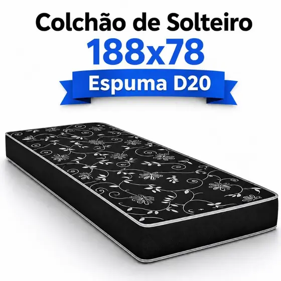 Colchão Solteiro D20 188x78x12cm Espuma Firme Confortável Envio Imediato