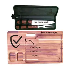 Kit Churrasco Tábua De Carne Grande E Estojo Faca E Garfo Inox Personalizado Para Cozinha De Madeira