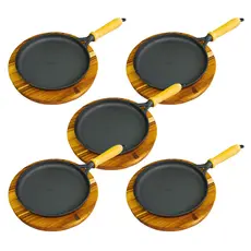 Frigideira Tapioqueira Ferro Fundido Com Suporte Madeira Kit Conjunto 5 Unidades Crepeira Panqueca