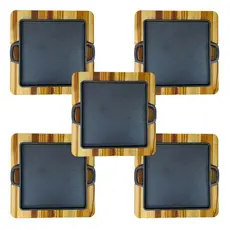 Kit 5 Tábua de Madeira e Chapa de 22cm de Ferro Fundido Bifeteira para Servir Porção Petiscos
