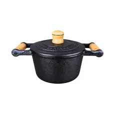 Caçarola Com Tampa De Ferro Fundido Panela 1 Litro Rústica Com Alça De Madeira