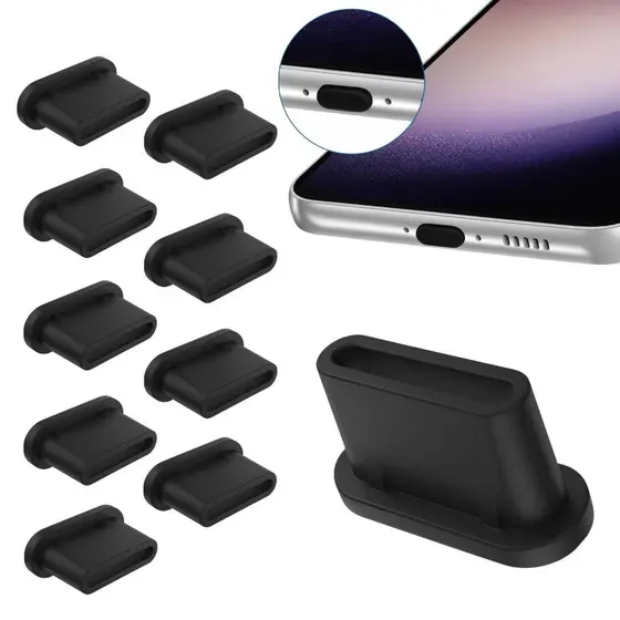 Kit 10 Plug Tampa Anti Poeira Sujeira Para Entrada USB Tipo C Protetor Celular Kindle Discreto Preto