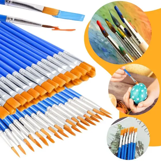 Kit 50 Pincéis Artesanato Pintura Artística Ponta Fina Redonda E Chato Aquarela