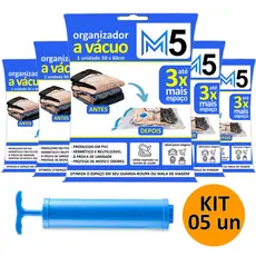 Kit 5 Saco a Vácuo 50x60cm Organizador Hermético para Guarda Roupa Mala de Viagem + Bomba Brinde
