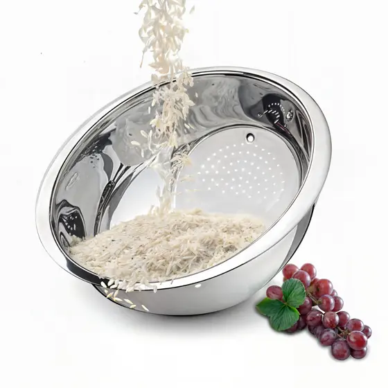 Escorredor De Arroz Produzido em Aço Inox Lavador de Alimentos Cozinha Modelo Grande 26 CM