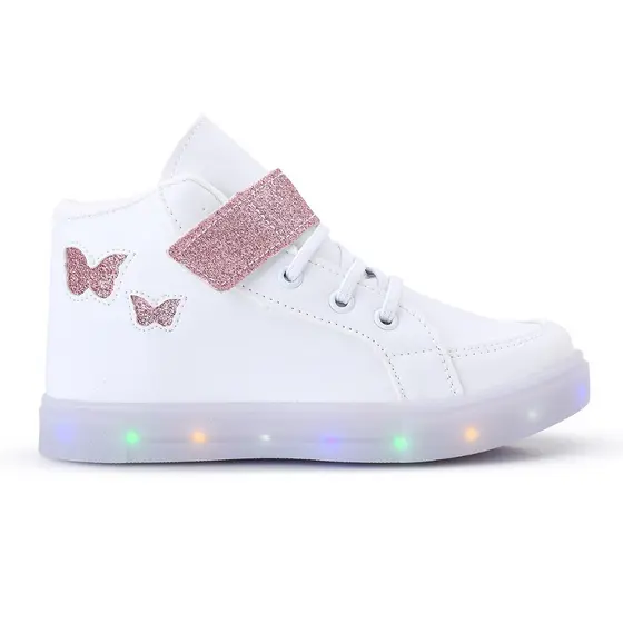Tenis Feminino Infantil Botinha Borboleta De Led Meninas Cano Alto