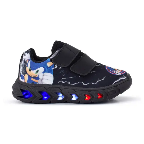 Tênis Masculino Infantil De Led Meninos Sonic Velcro Preto Preto Linkito