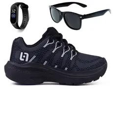 Tenis Infantil Meninos Casual Preto Preto + Óculos e Relógio Linkito