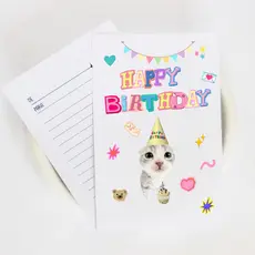 Cartão Presente Feliz Aniversário Gatinho