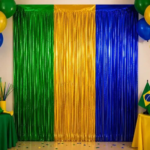 Kit 3 Cortinas Metalizadas Brasil Copa Do Mundo 2026 Torcida