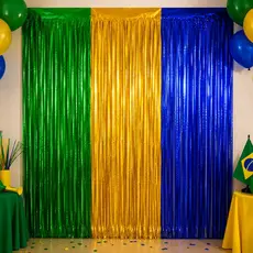 Kit 3 Cortinas Metalizadas Brasil Copa Do Mundo 2026 Torcida