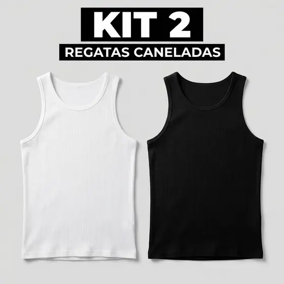 Kit 2 Regatas Masculinas Caneladas Ribana Slim Fit Básica Academia Lisa