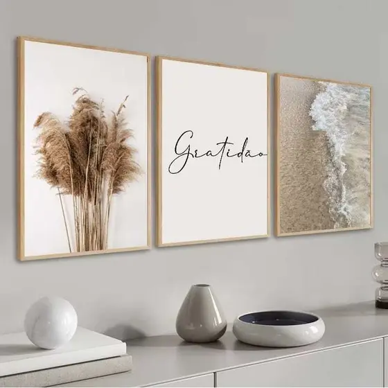 Kit 3 Quadros Gratidão Areia Mar Sala Quarto Escritório Hall 40X60CM 20X30CM