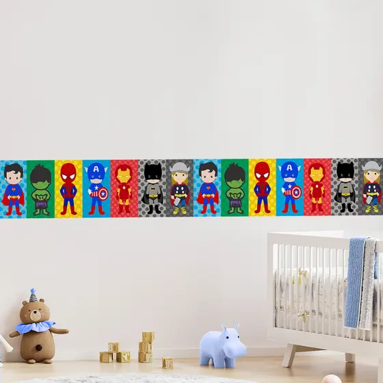 Faixa Decorativa Super Heróis Bebe Infantil Papel de Parede Autoadesivo Menino