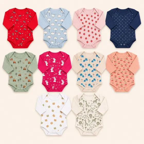 Body Bebê Canelado 100% Algodão Manga Longa Estampado Ziviani Baby Menino Menina P M G
