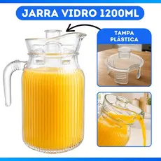 Jarra De Vidro Com Tampa Alça Cozinha 1200 ML Suco Água Transparente Luxo