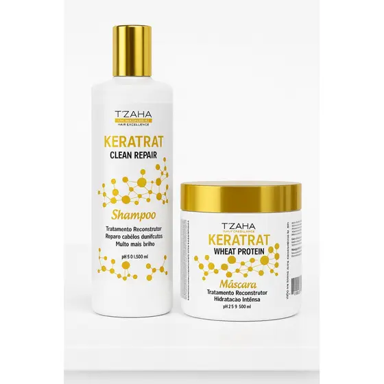 Shampoo + Máscara Keratrat Cauterização Reconstrução  | Tira Emborrachado do Cabelo | Tzaha Profissional