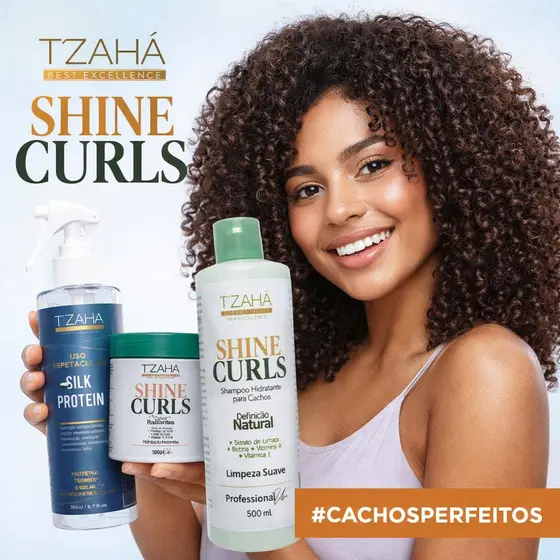 kit cachos definidos tzaha silk protein + shampoo hidratante + máscara nutrição para cachos definição e frizz zero