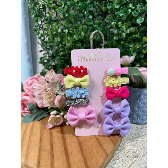 kit Laco de cabelo bebe rosa 10 Unidades mini