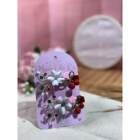 Parzinho de cereja infantil de cabelo menina de luxo