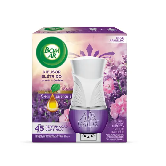 Bom Ar Difusor de Aromas Elétrico Lavanda e Gerânio COMPLETO