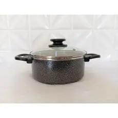 panela caçarola Tamanho N° 20, com tampa de Vidro Na cor preto Craqueada.