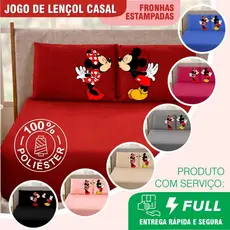 Jogo De Lençol Casal/Queen/King 3 Peças Tematico Diversos Ideal Para Cama Box - Poliester. Mickey e Minnie Opções