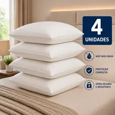 Kit 4 Capas Protetora de Travesseiro com Zíper Impermeável Anti-Ácaro