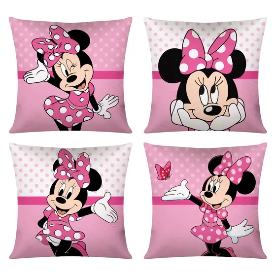 Kit c/ 4 Capas de Almofada Decorativas Modern Print 45x45 - Minnie Rosa Fofa