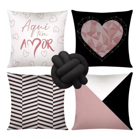 Kit C/ 4 Almofadas Cheias Decorativas + 1 Almofada De Nó Amor Zig Zag