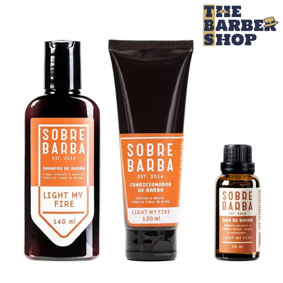 Kit Trio SOBREBARBA Shampoo + Condicionador + Óleo para Barba Light My Fire