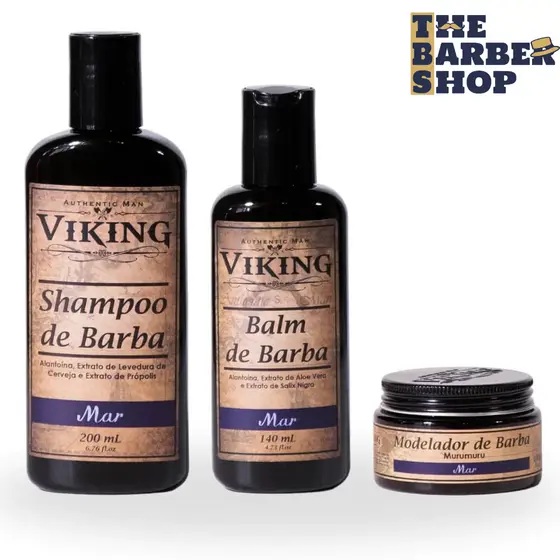 Kit para Barba - Balm + Shampoo de Barba + Modelador de Barba Viking Mar