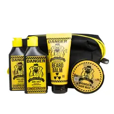 Kit para Barba Danger Barba Forte Necessaire Viagem - Shampoo + Cond + Balm de Barba + Pomada Cabelo