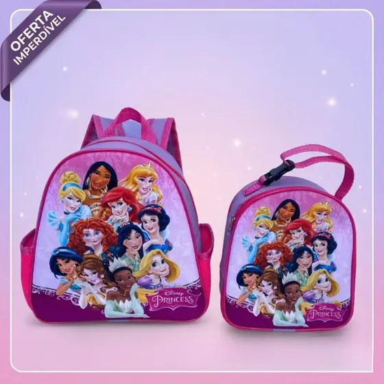 Kit Mochila + Lancheira Térmica  Princess - Completo e Mágico!