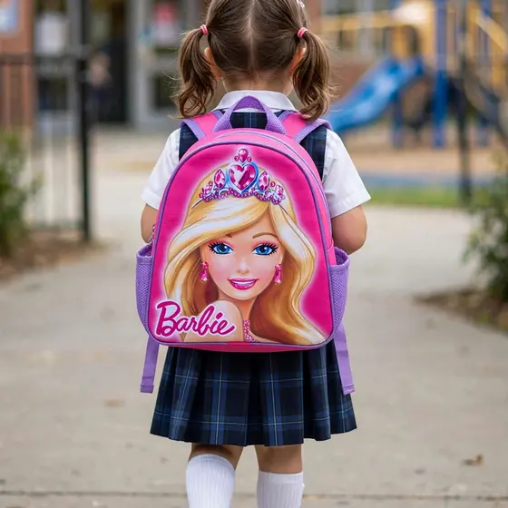 Lancheira Térmica Barbie Princesa Menina com Alça e Porta-Garrafa - Rosa e Roxo