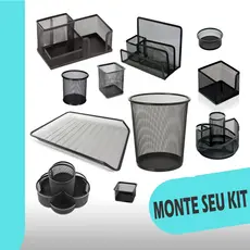 Organizador De Mesa Escritório Aramado Bandeja Cesto Porta Caneta Lápis Clips Giratório Preto