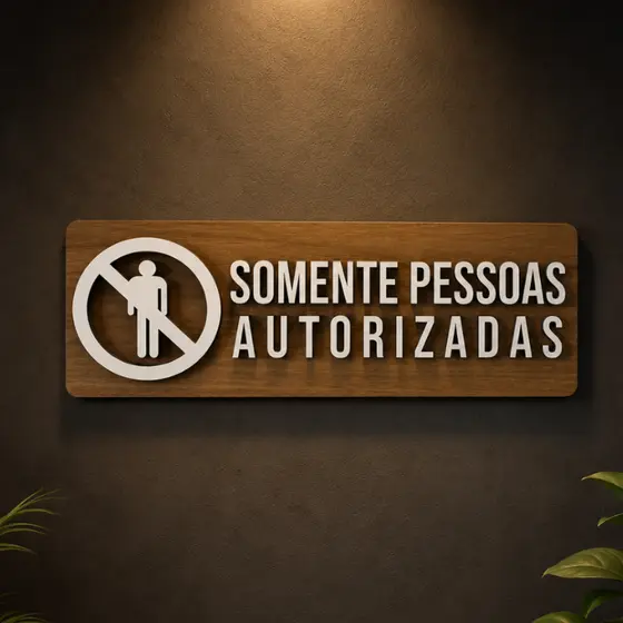 Placa Sinalização em MDF Somente Pessoas Autorizadas 25x9cm Fita Dupla Face