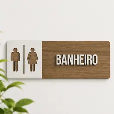 Placa de Sinalização Sanitário Banheiro Unissex Masculino e Feminino em MDF Fita Dupla Face
