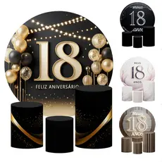 Kit de Festa de Aniversário Meus 18 Anos Capas de Cilindro + Painel Redondo Decorativo Vários Temas