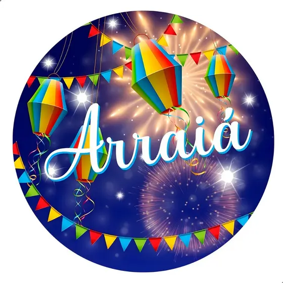 Capa Painel Redondo 50x50 cm Arraiá Festa Junina Estampa Colorida Tecido Helanca Decoração Temática Leve