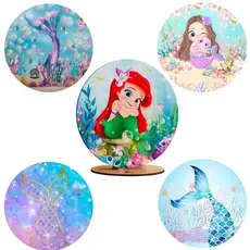 Capa Painel Redondo Sereia Mar Fundo do Mar Princesa Sublimado Elástico 50x50 Cm
