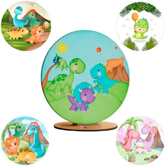 Capa Painel Redondo 50x50 cm de Mesa Dinossauros Dino Baby Tecido Sublimado Decoração de Festas
