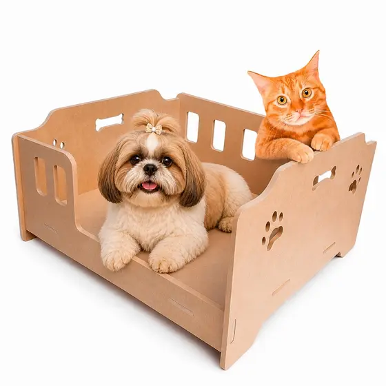 Caminha Pet Estilo Berço em Madeira 42x35 cm para Cachorro ou Gato com Encaixe Fácil Sem Parafuso e Design Decorativo